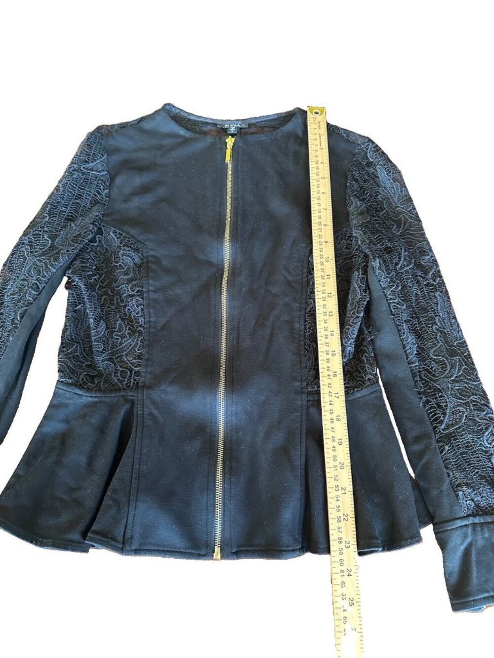 XOXO Y2K Black Lace Fitted Flare Blazer Zipper Jacket Large Women - Picture 5 of 8